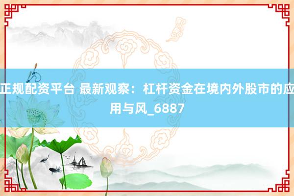 正规配资平台 最新观察:杠杆资金在境内外股市的应用与风_6887