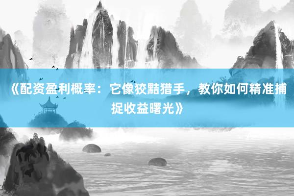 《配资盈利概率：它像狡黠猎手，教你如何精准捕捉收益曙光》