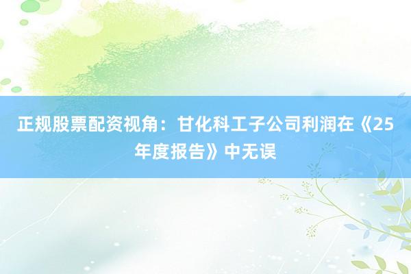 正规股票配资视角：甘化科工子公司利润在《25年度报告》中无误