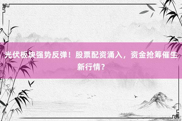 光伏板块强势反弹!股票配资涌入,资金抢筹催生新行情?