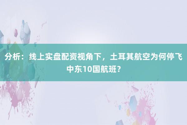 分析：线上实盘配资视角下，土耳其航空为何停飞中东10国航班？