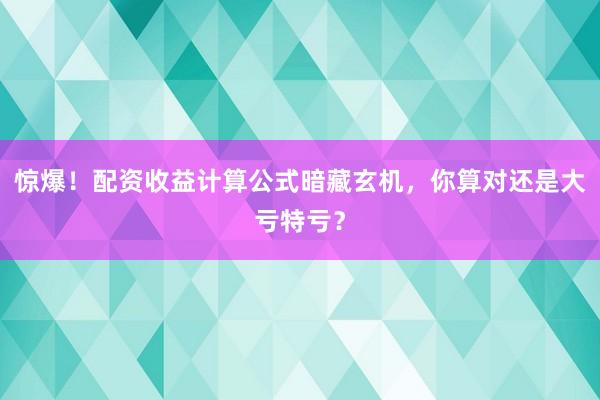 惊爆！配资收益计算公式暗藏玄机，你算对还是大亏特亏？