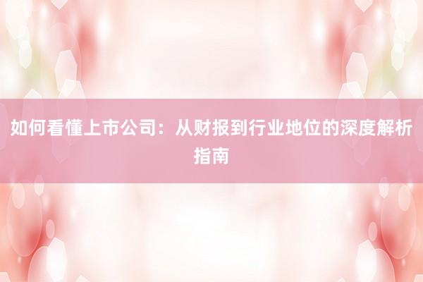如何看懂上市公司：从财报到行业地位的深度解析指南