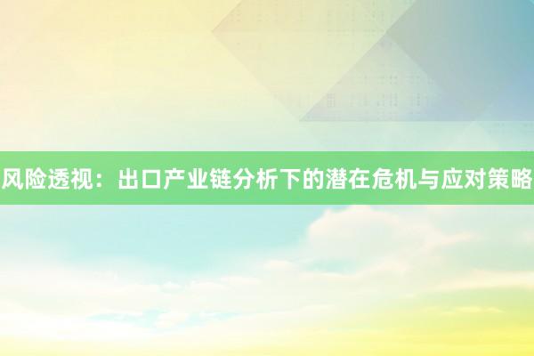 风险透视：出口产业链分析下的潜在危机与应对策略