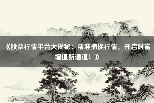 《股票行情平台大揭秘：精准捕捉行情，开启财富增值新通道！》